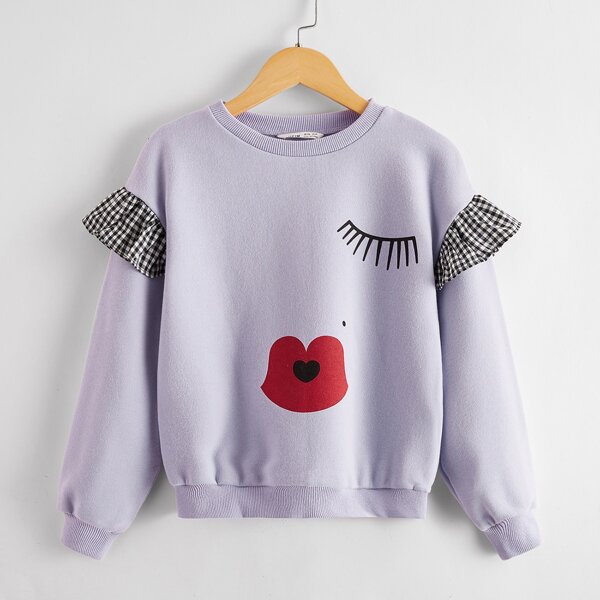

Girls Cartoon Graphic Ruffle Detail Sweatshirt, Lilac purple