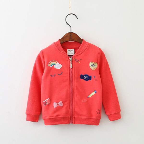 

Toddler Girls Cartoon Embroidery Bomber Jacket, Red
