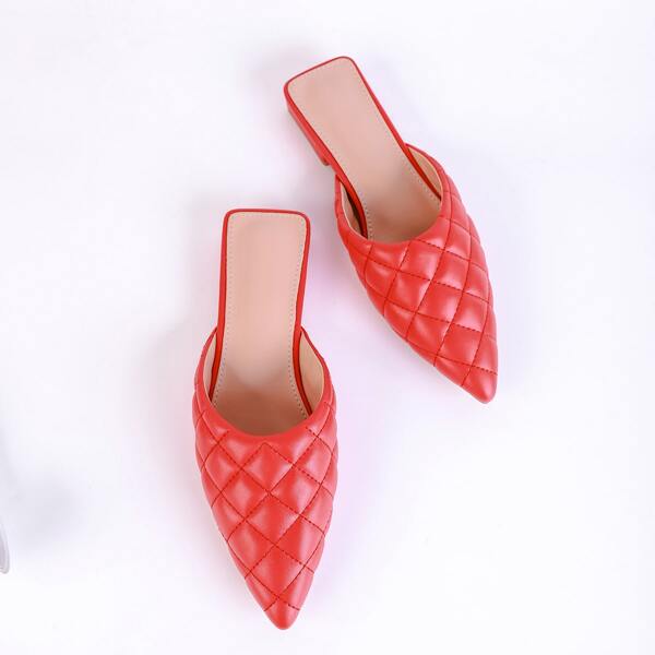 

Quilted Slip On Flat Mules, Red