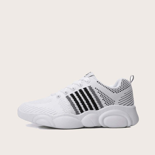 

Striped Graphic Lace-up Front Chunky Sneakers, White