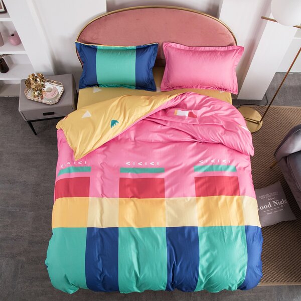 

Colorblock Pattern Bedding Set Without Filler, Multicolor