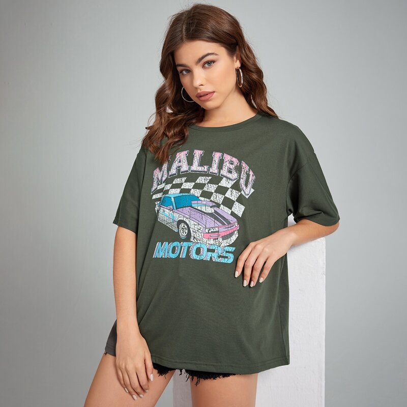 

Letter Car Graphic Oversized Tee, Army green
