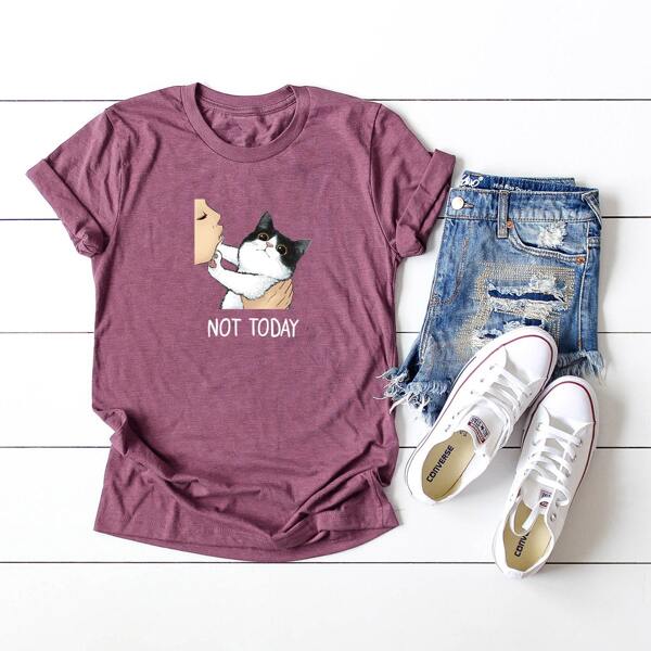 

Plus Cat & Slogan Graphic Tee, Mauve purple