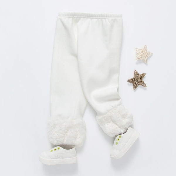 

Toddler Girls Contrast Faux Fur Solid Pants, White