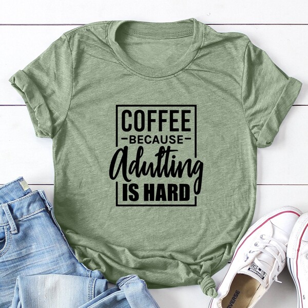 

Plus Slogan Graphic Short Sleeve Tee, Army green