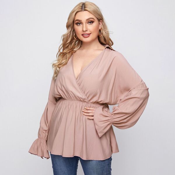 

Plus Cut Out Back Peplum Blouse, Pink pastel