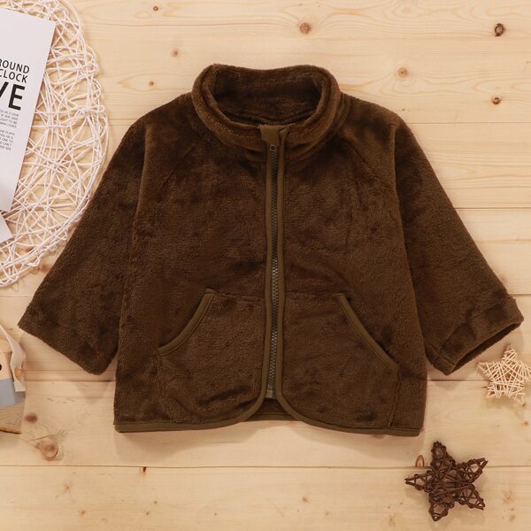 

Baby Unisex Raglan Sleeve Flannel Jacket, Coffee brown