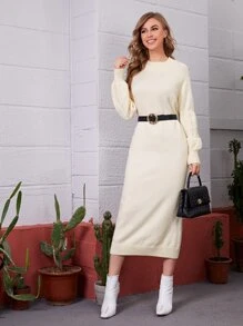 SHEIN فستان سترة صوفي بلون موحد بأكمام راجلان بدون حزام