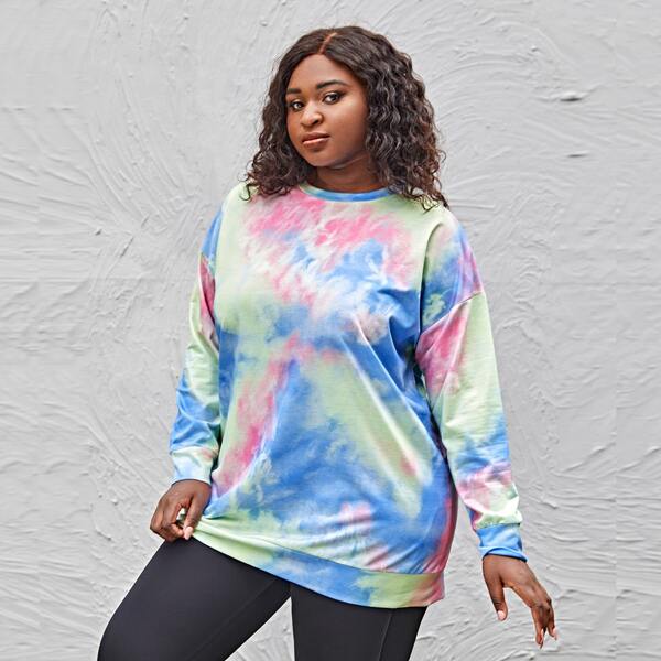 

Plus Tie Dye Drop Shoulder Sweatshirt, Multicolor