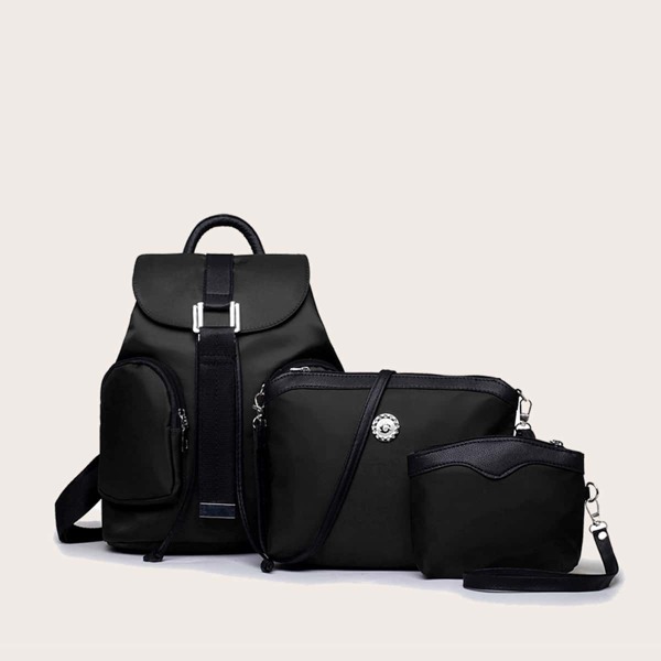 

3pcs Minimalist Flap Backpack Set, Black