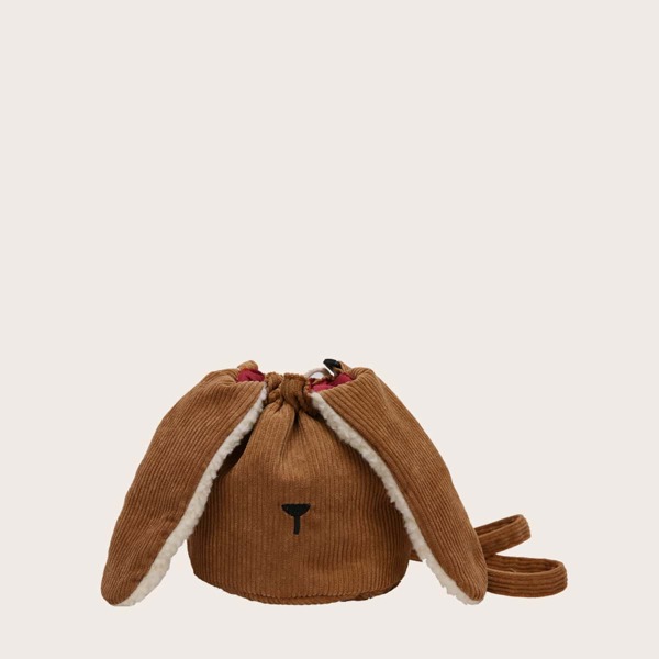 

Cartoon Design Drawstring Decor Bucket Bag, Brown