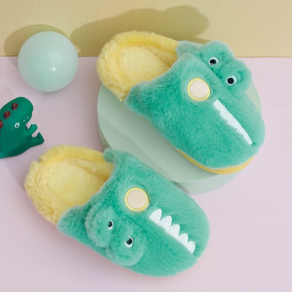 

Boys Cartoon Design Fluffy Slippers, Olive green