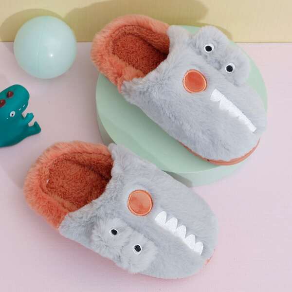 

Boys Cartoon Design Fluffy Slippers, Grey