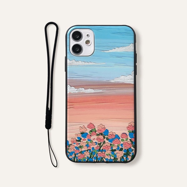 

Flower Pattern iPhone Case With Lanyard, Multicolor