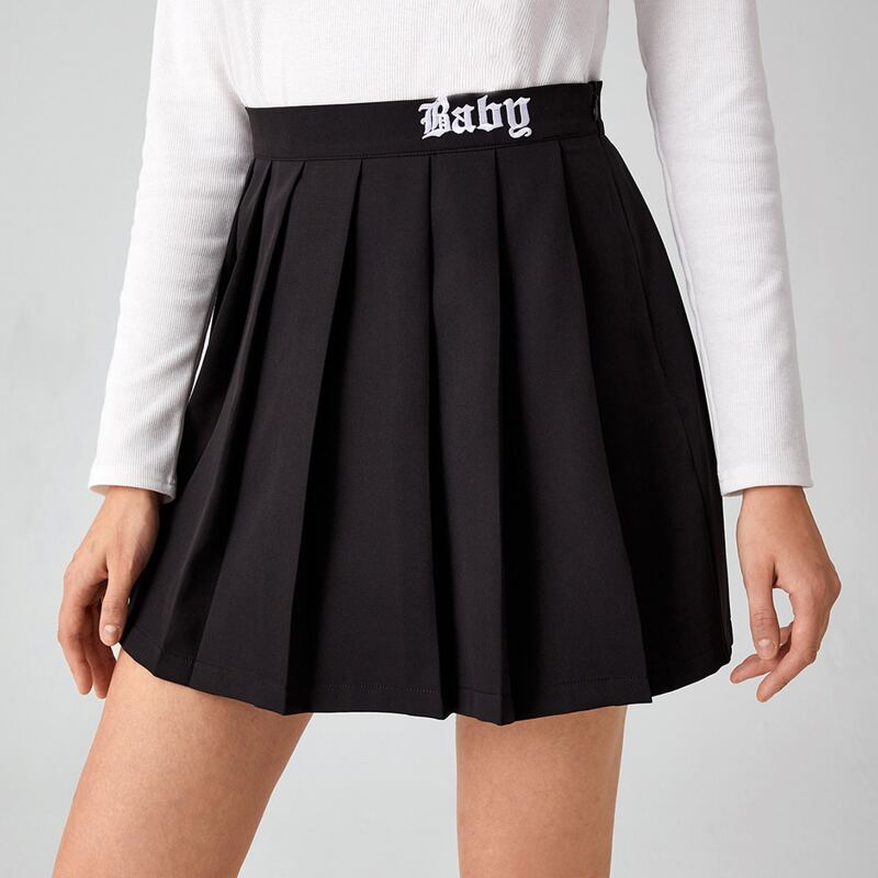 

Baby Embroidery Pleated Skirt, Black