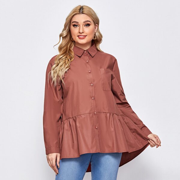 

Plus Solid Button Through Blouse, Orange