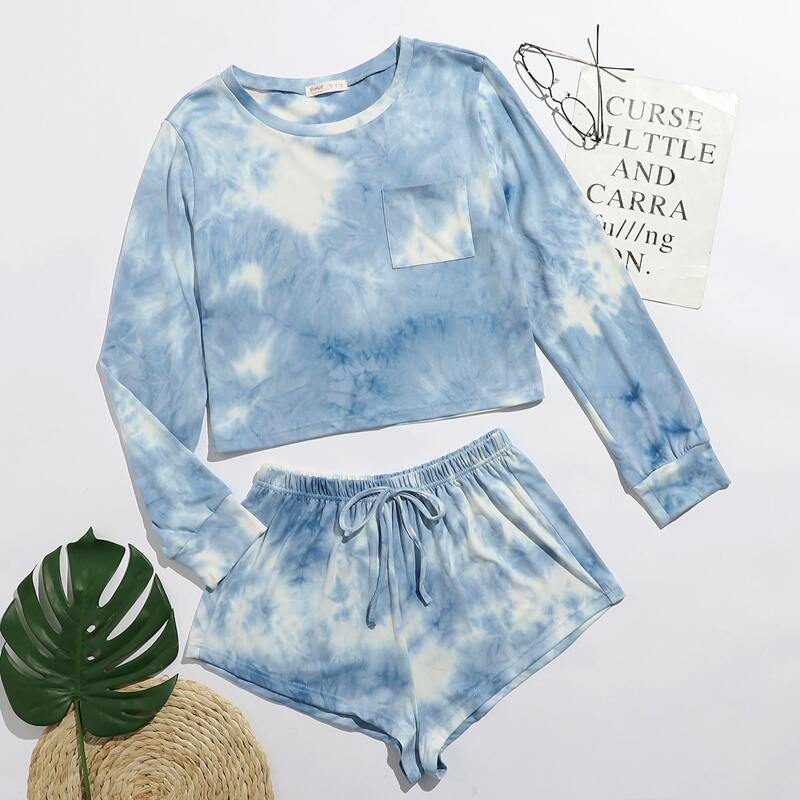 

Tie Dye Top & Drawstring Shorts Lounge Set, Multicolor