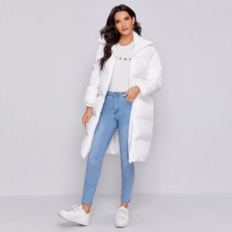 

Collared Zip Up Puffer Coat, White