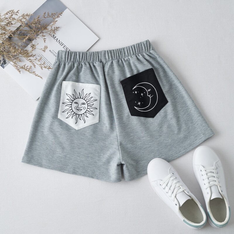 

Sun & Moon Graphic Pocket Shorts, Light grey