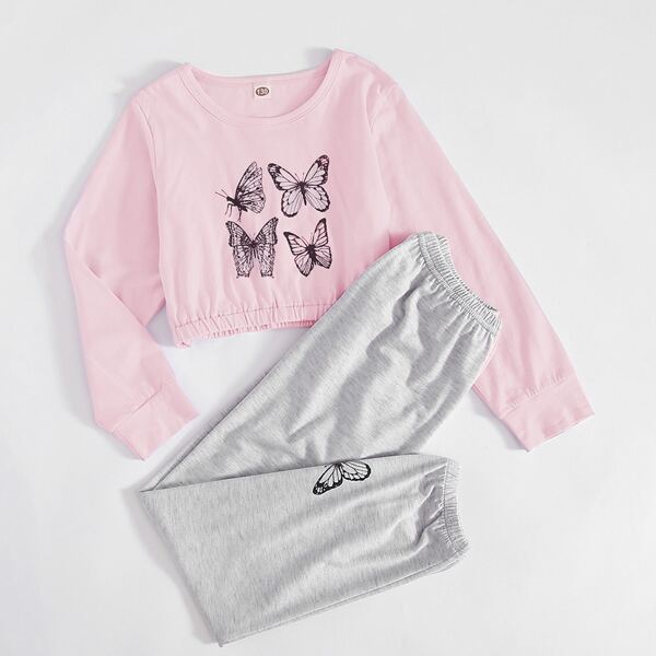 

Girls Butterfly Print Top With Joggers PJ Set, Multicolor