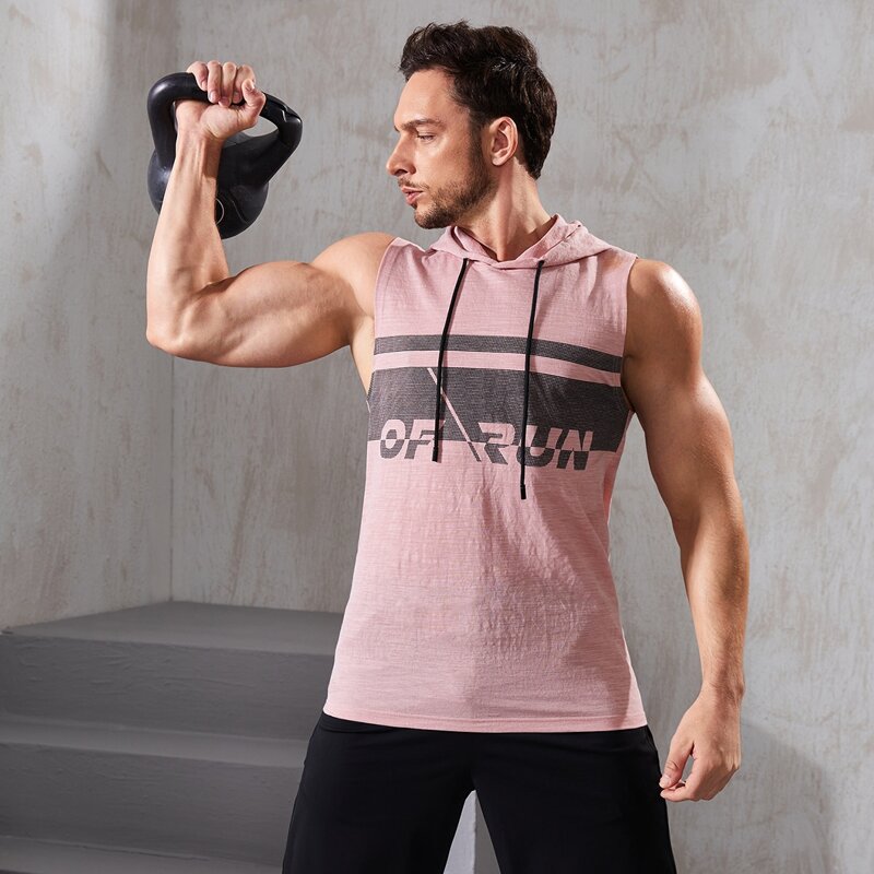 

Men Letter Graphic Drawstring Sports Tank Top, Dusty pink