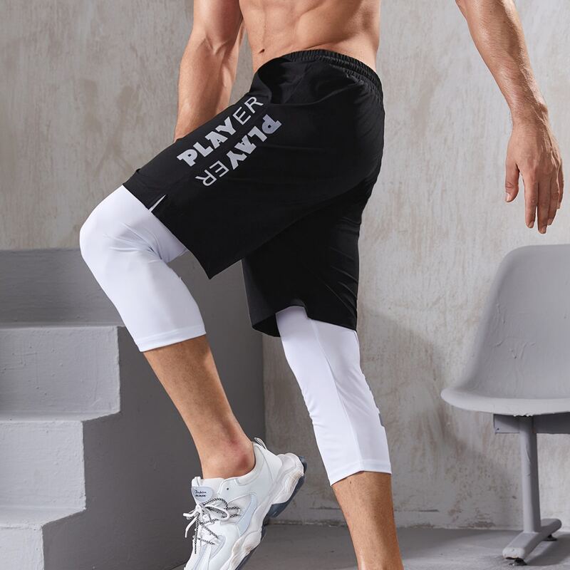 

Men Letter Graphic 2 In 1 Yoga Leggings, Black and white