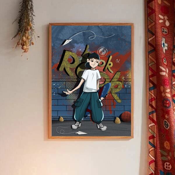 

Cartoon Graphic Wall Painting Without Frame, Multicolor