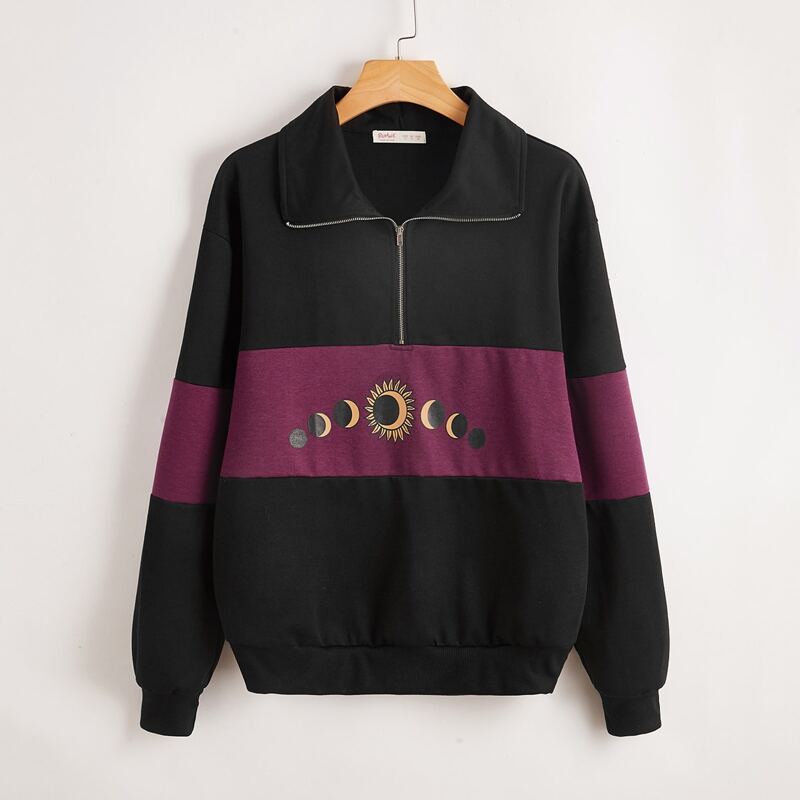 

Sun & Moon Graphic Colorblock Half Zip Sweatshirt, Multicolor