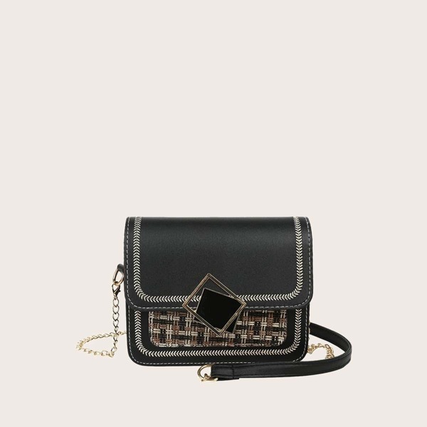 

Stitch Detail Flap Crossbody Bag, Black