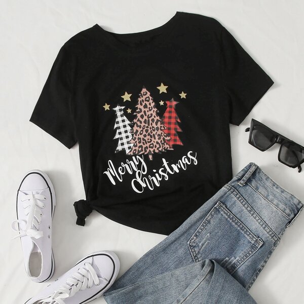 

Plus Christmas Star Print Tee, Black