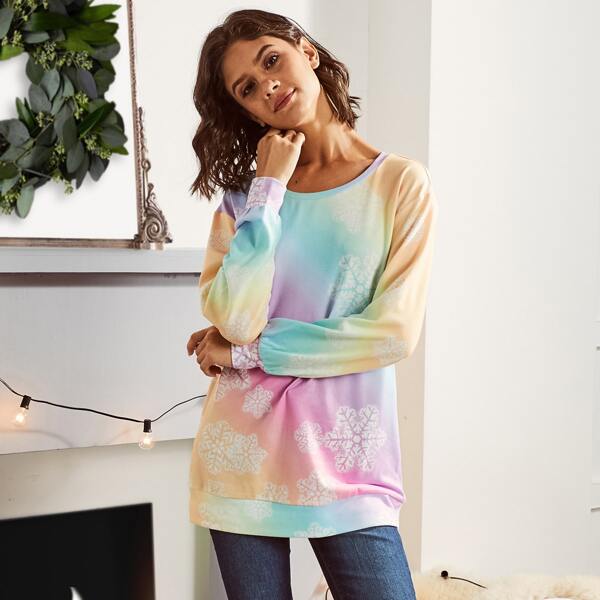 

LUUKSE Snow Print Ombre Drop Shoulder Sweatshirt, Multicolor