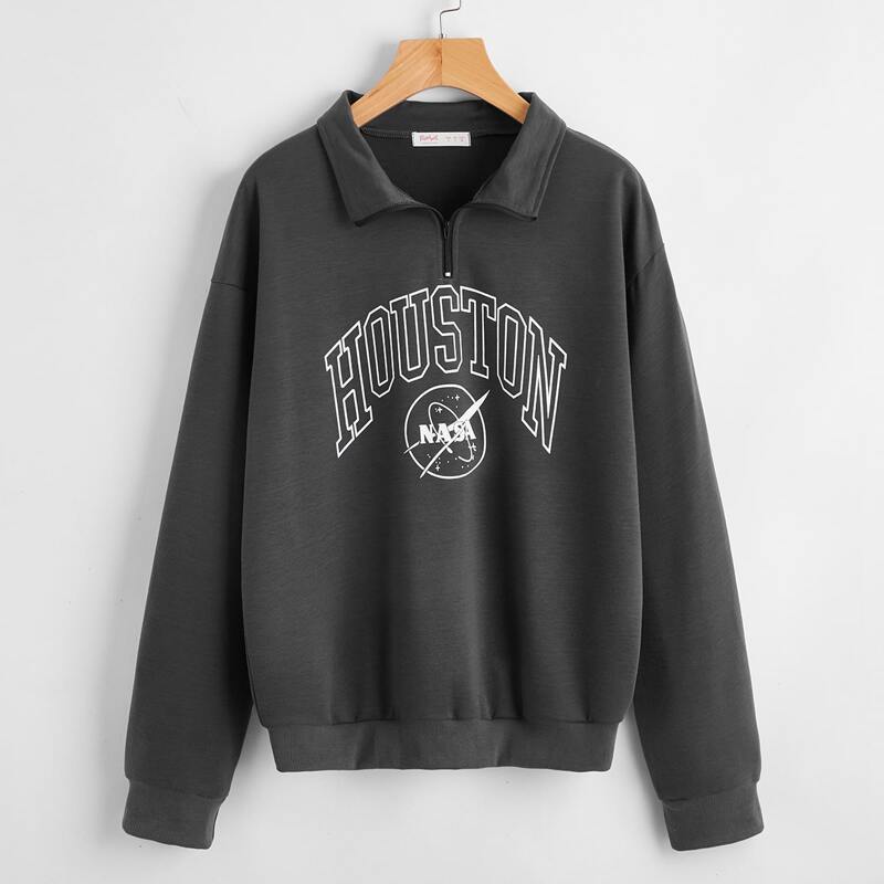 

Half Zip Letter Graphic Sweatshirt, Dark grey