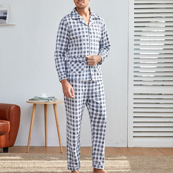 

Men Geo And Letter Graphic Pajama Set, Multicolor