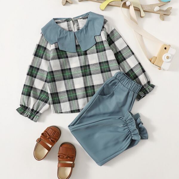 

Toddler Girls Plaid Blouse & Ruffle Hem Pants, Multicolor