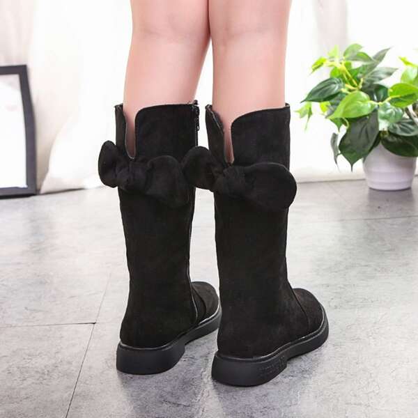

Girls Bow Decor Cut Out Boots, Black