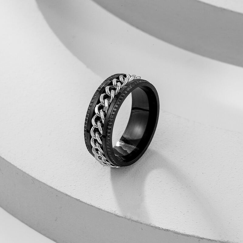 

Guys Chain Decor Ring, Silver