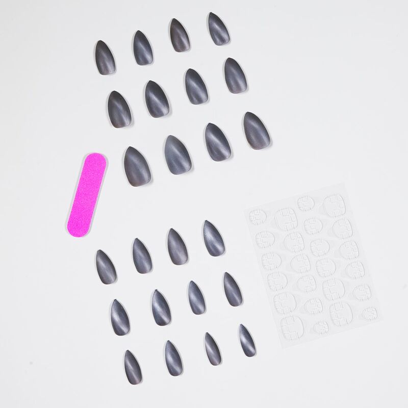 

24pcs Fake Nail & 1sheet Tape & 1pc Nail File, Grey