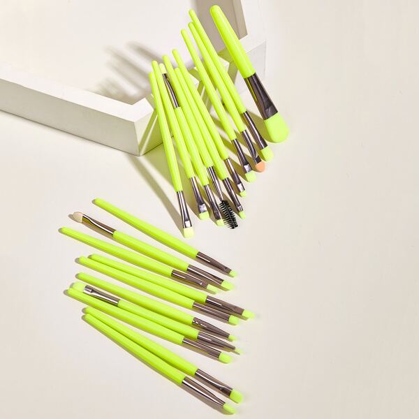 

20pcs Neon Lime Makeup Brush Set, Yellow