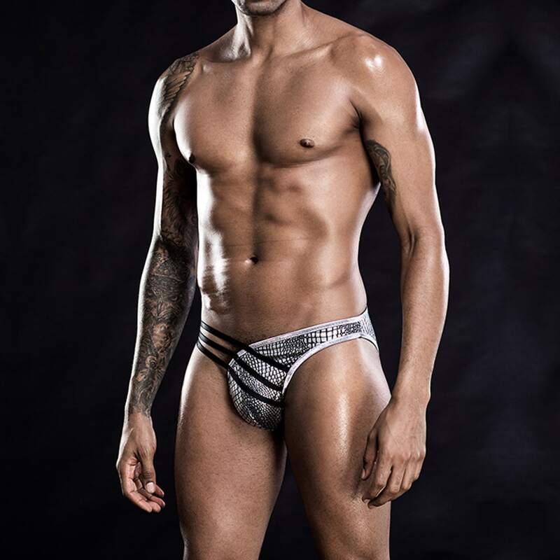 Guys Crocodile & Striped Brief, Black and white