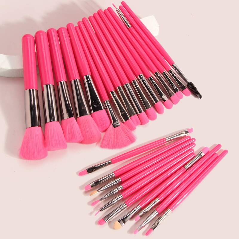 

25pcs Two Tone Makeup Brush Set, Hot pink