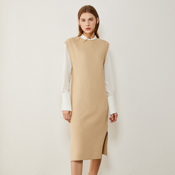 

Split Side Rib-knit Dress, Khaki