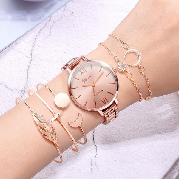 

1pc Pointer Watch & 5pcs Rhinestone Decor Bracelet