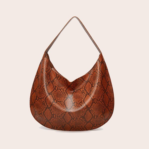 

Snakeskin Print Shoulder Bag, Brown