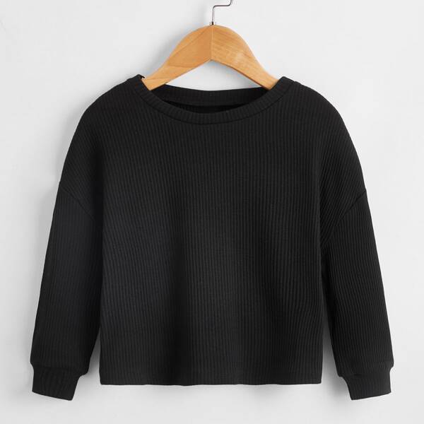 

Toddler Girls Drop Shoulder Solid Sweatshirt, Black