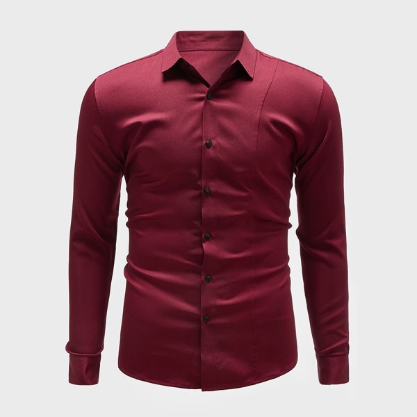 

Men Solid Button Up Shirt, Burgundy