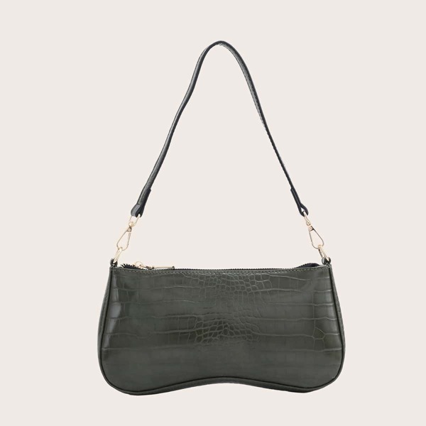 

Croc Embossed Baguette Bag, Army green