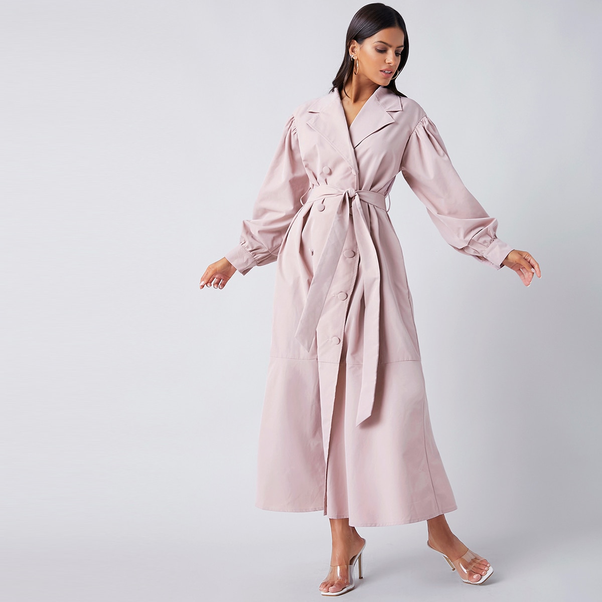 Image of Notch Collar Belted Pea Coat