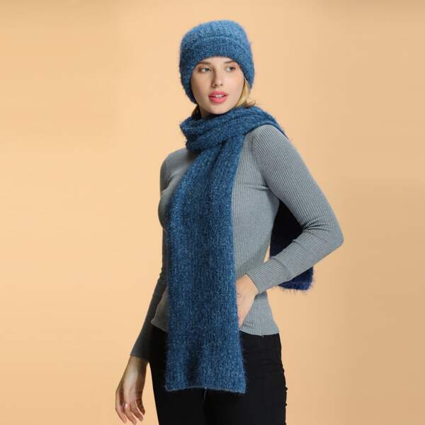 

1pc Solid Beanie & 1pc Scarf, Blue