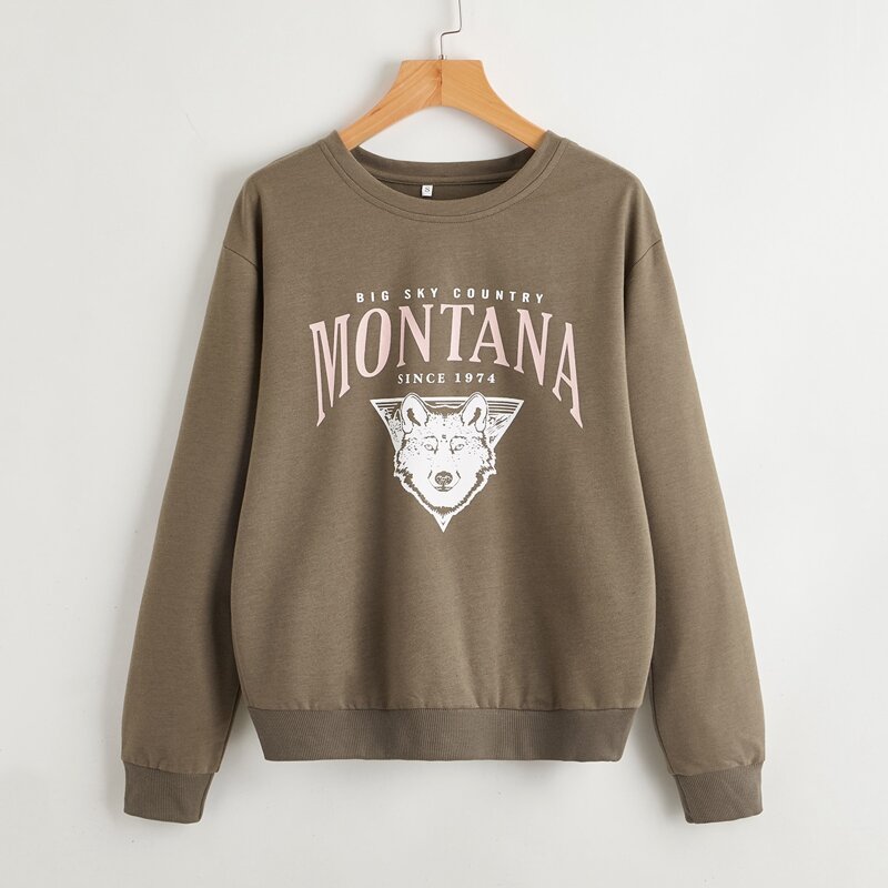 

Letter Wolf Graphic Sweatshirt, Mocha brown