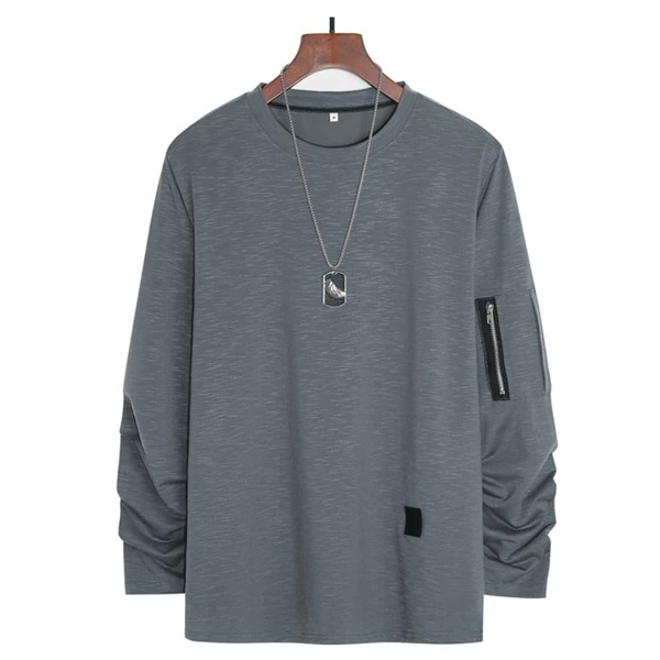 

Men Zipper Side Patched Crew Neck Tee, Grey